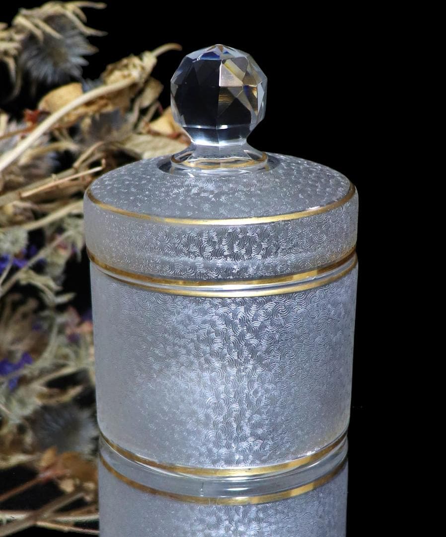 オールド・バカラ 春海商店特注 青海波模様 金彩 蓋物 ボンボニエール 小物入れ