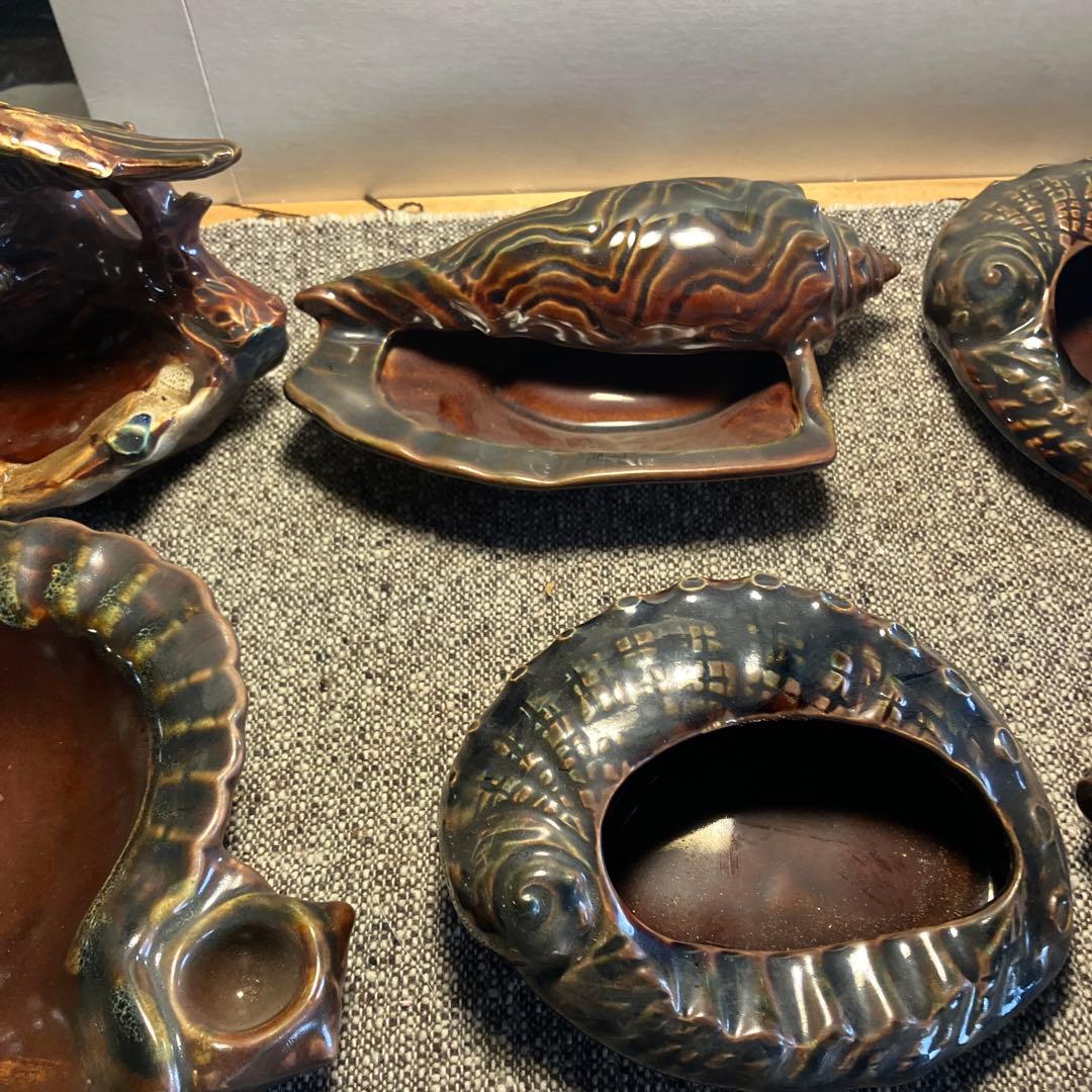 信楽焼　アンティーク　ビンテージ　灰皿　小物入れ　貝殻　魚　陶器　焼物