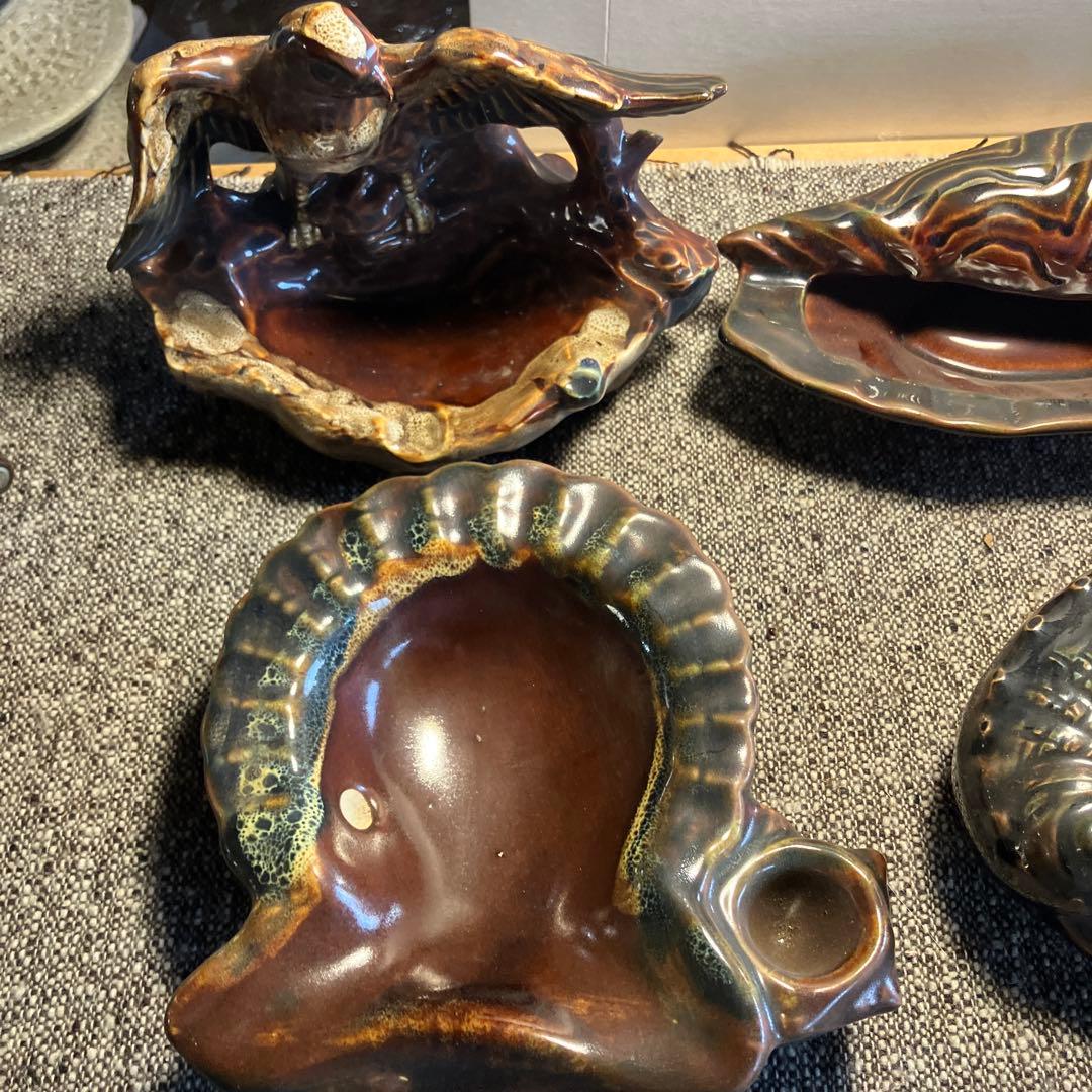 信楽焼　アンティーク　ビンテージ　灰皿　小物入れ　貝殻　魚　陶器　焼物