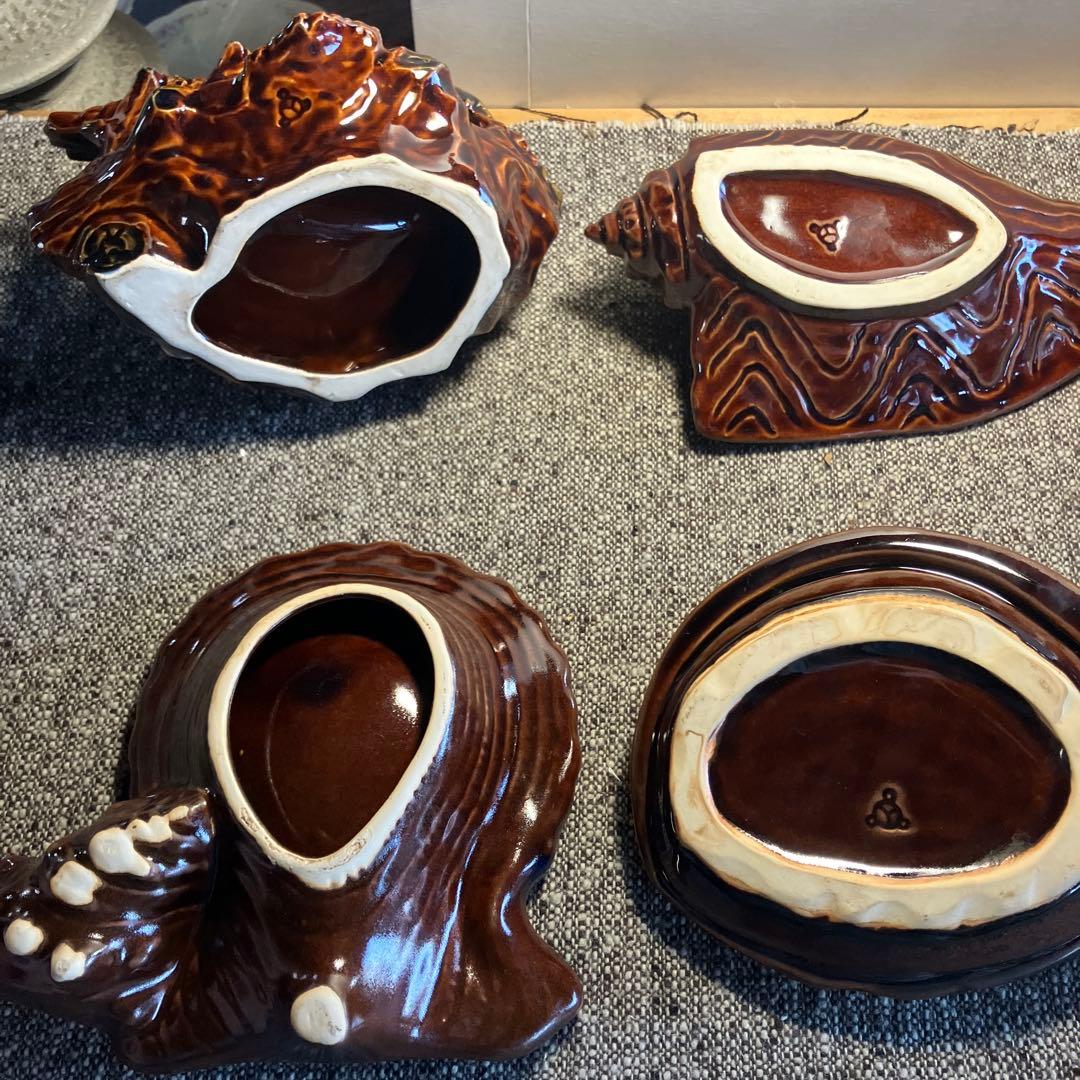 信楽焼　アンティーク　ビンテージ　灰皿　小物入れ　貝殻　魚　陶器　焼物