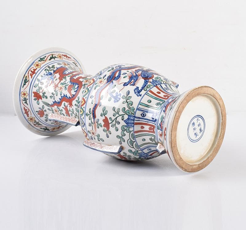 中国　大明萬暦年製　五彩　雲龍鳳凰文瓶　C　3931C