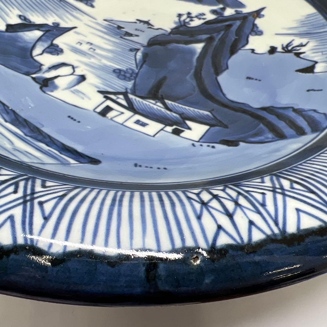 古伊万里　上手染付大皿2枚　木箱付　直径約37㎝　東Y7-0626②タニチ