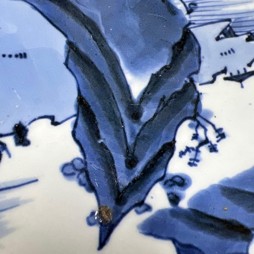 古伊万里　上手染付大皿2枚　木箱付　直径約37㎝　東Y7-0626②タニチ