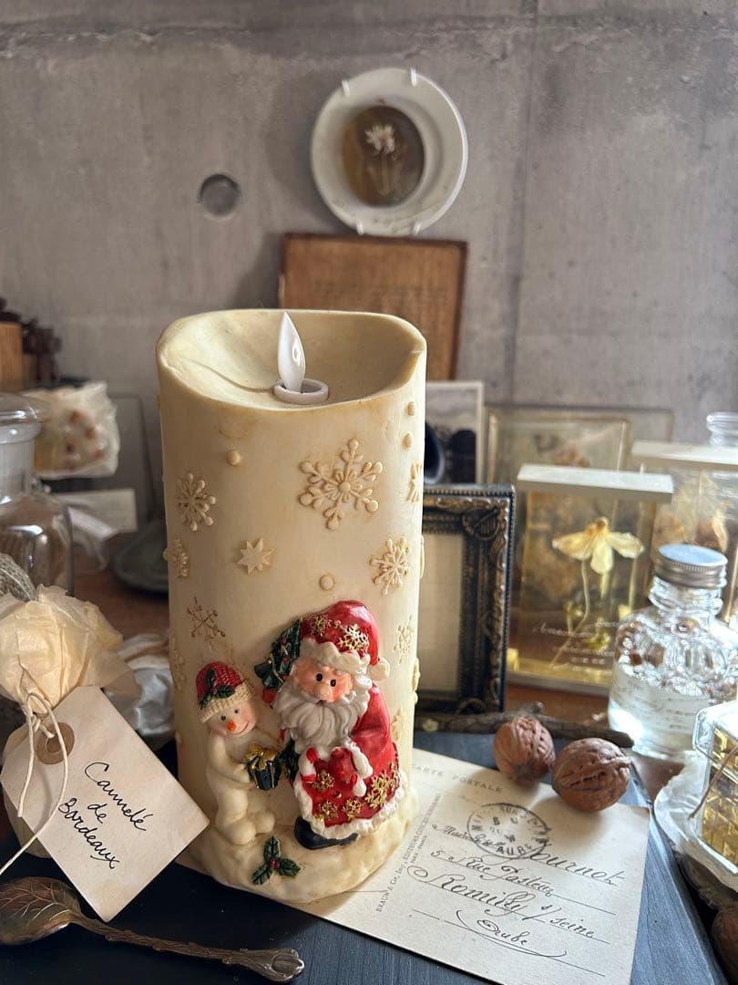 アンティーク風 サンタ スノーマン 雪の結晶 キャンドル ライト 北欧
