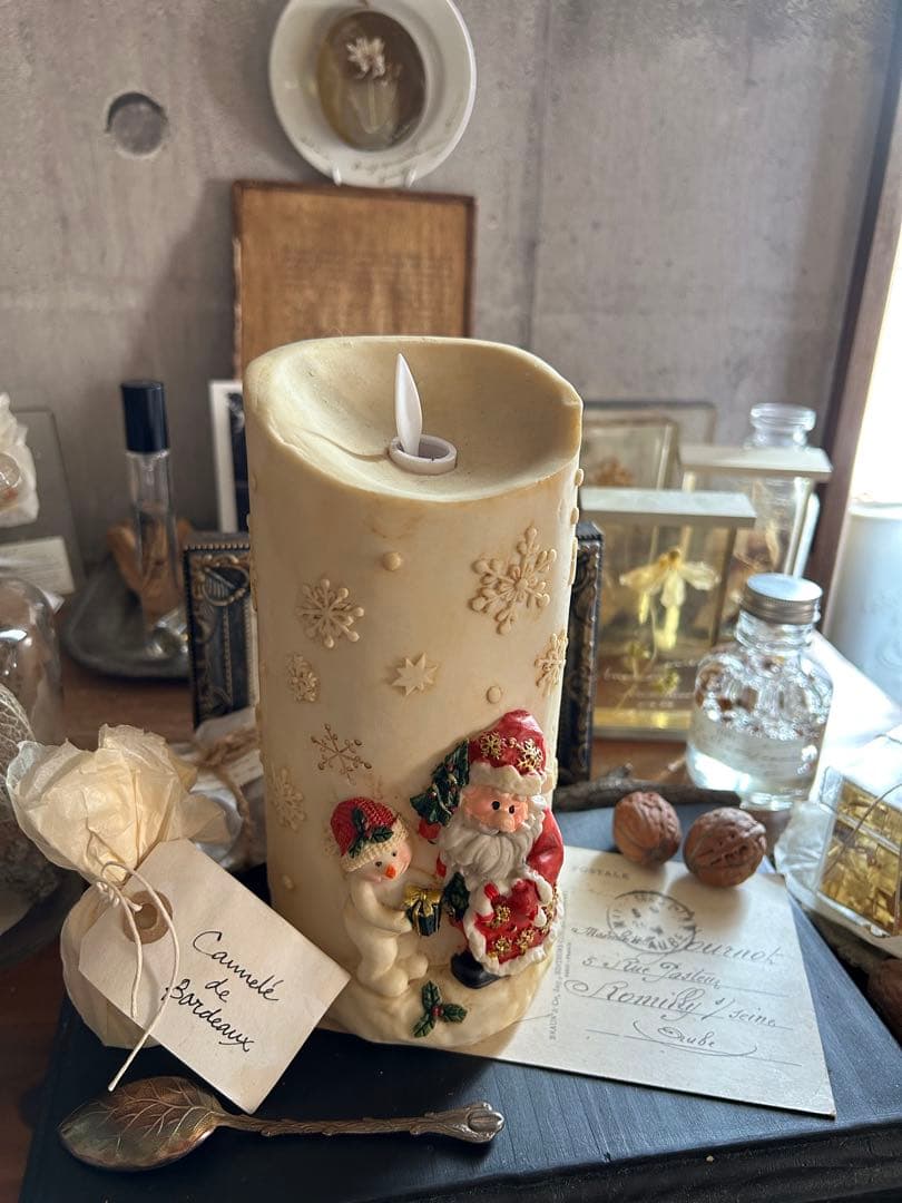 アンティーク風 サンタ スノーマン 雪の結晶 キャンドル ライト 北欧