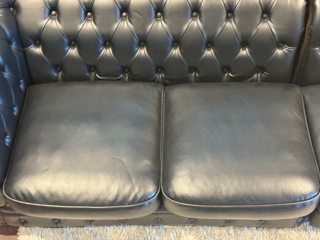 ヴィンセント　ボタンダウン　ソファ　アンティーク　レザー　ブラック IZZ