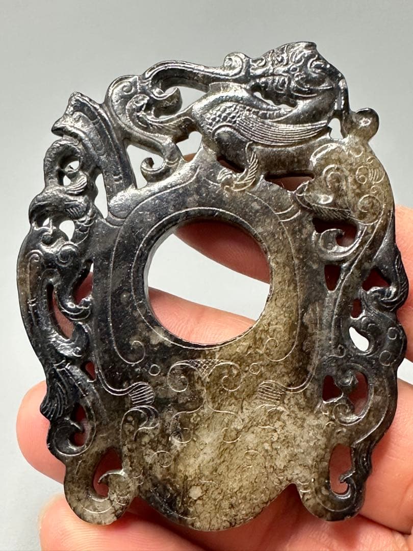 中国古美術.古蔵品 古和田玉佩.純手彫り観賞物 彫刻された獣のモチーフの石製