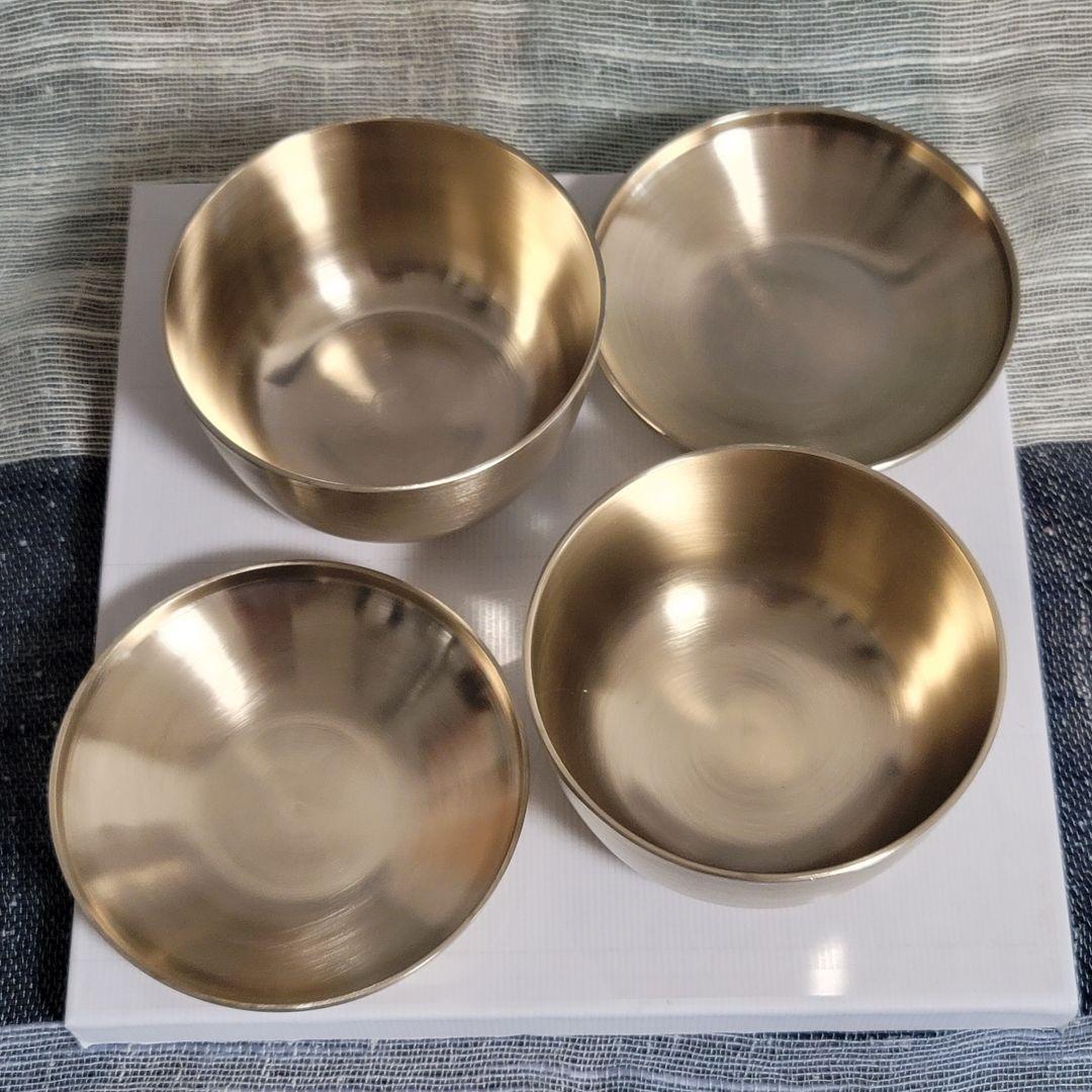 韓国　真鍮食器　鍮器　ユギ 蓋付き飯椀　2個セット 「光明傳統　鍮器工房」刻印有