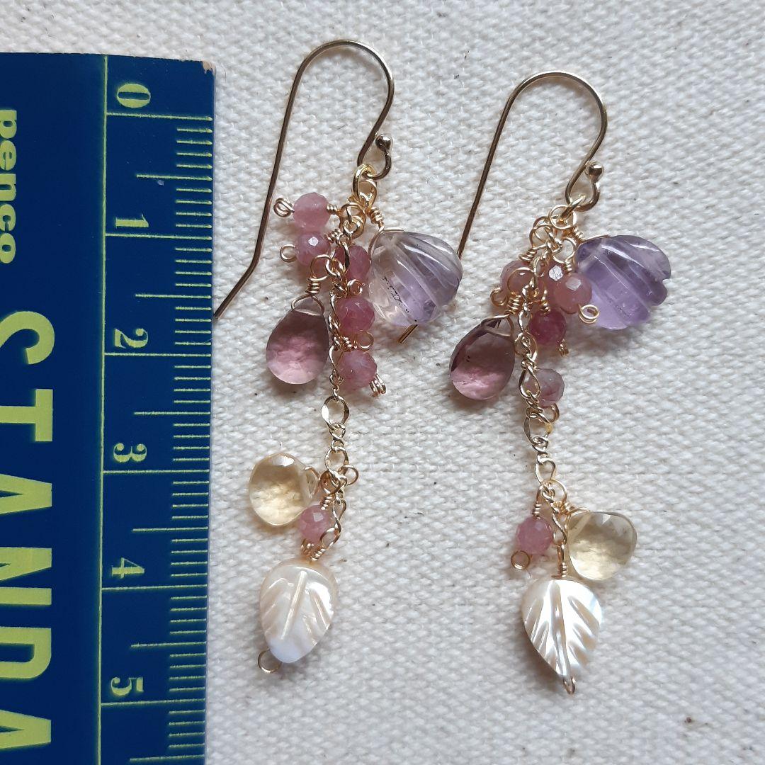 14kgf 貝殻 シェル カービング ピンクアメジスト 大人可愛い ピアス