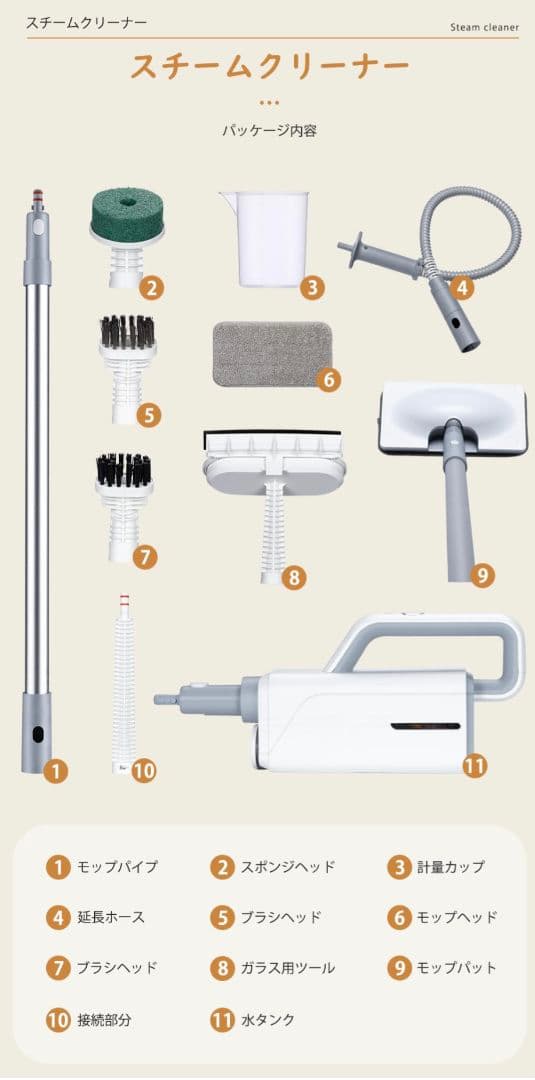 新品未使用 スチームクリーナー 105℃除菌99% 多機能 電動モップ 新生活
