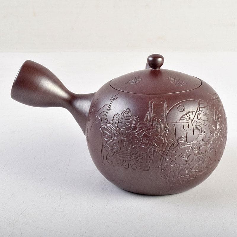 萬古焼　美月窯　伊藤美月作　七福神之図　茶注　急須　共布共箱　M　R9431