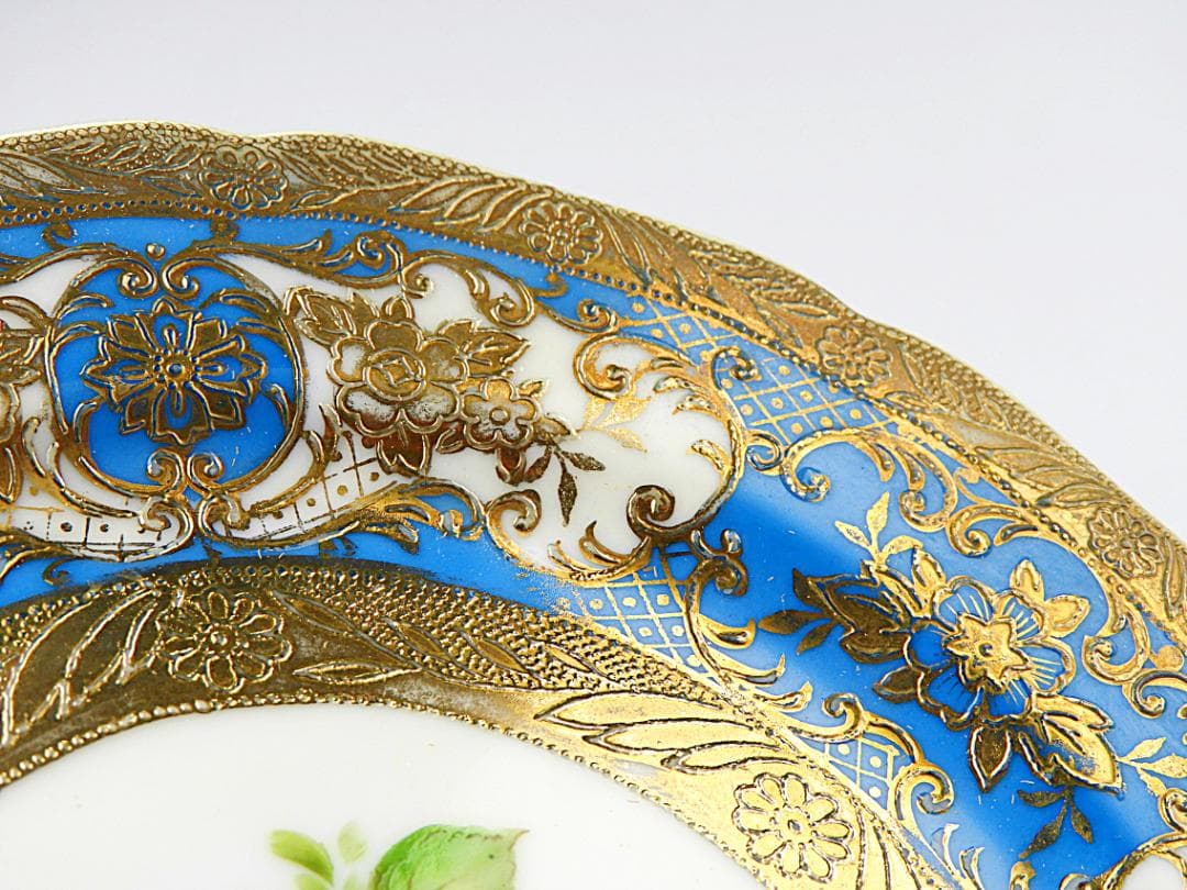 オールドノリタケ 金彩 ターコイズ 薔薇 カップ トリオ