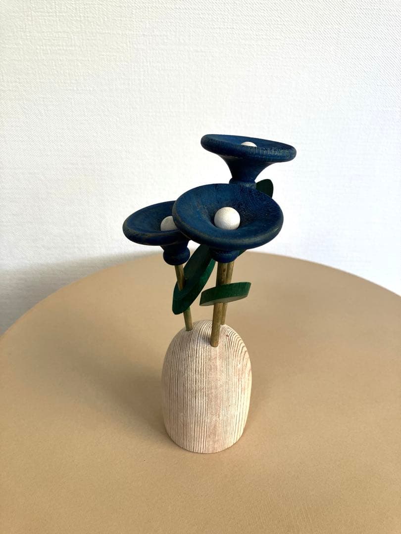 aarikka アーリッカ 3本の青い花の寄せ植え　木製　オブジェ