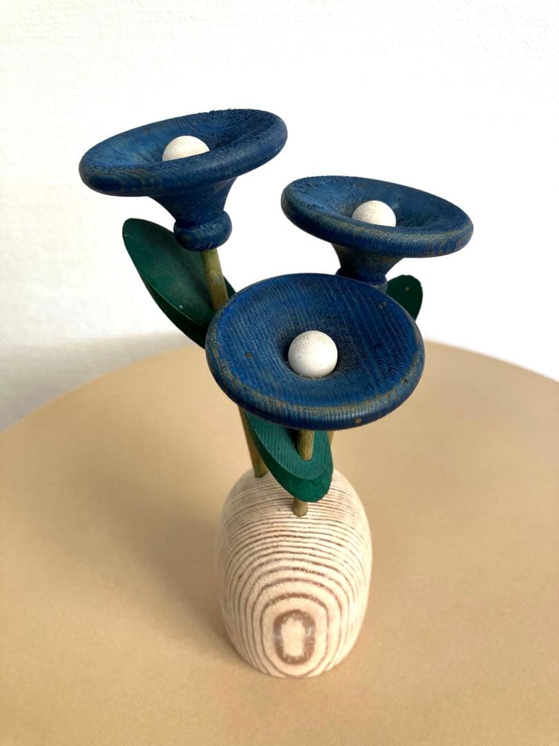 aarikka アーリッカ 3本の青い花の寄せ植え　木製　オブジェ