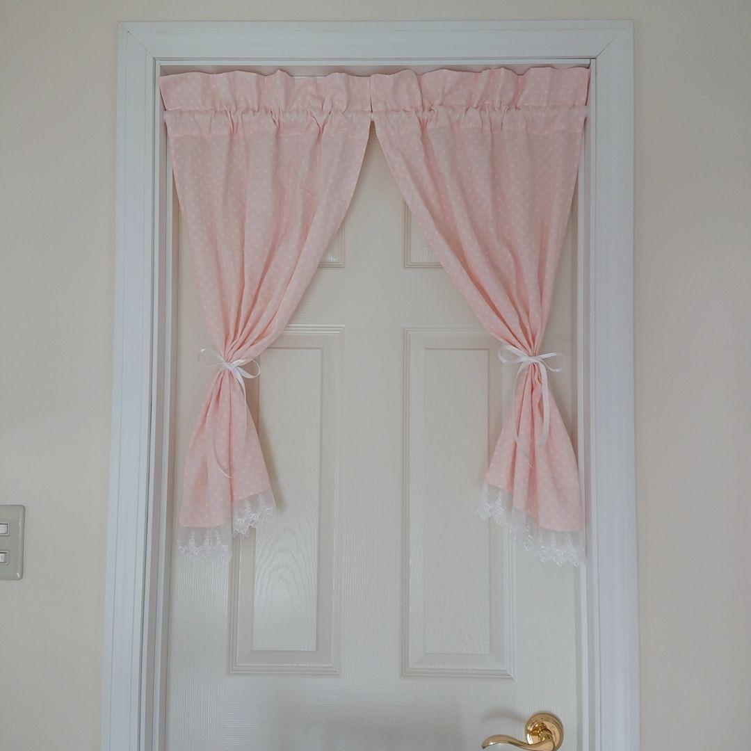 ふんわりダブルガーゼ♡両開き&バランスカフェカーテン ピンク 水玉 ハンドメイド