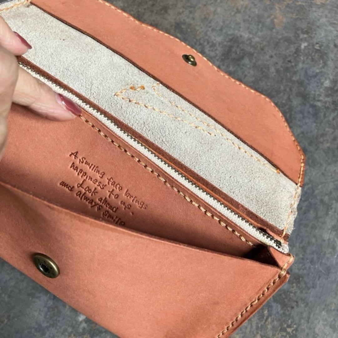 本革☆ハラコ長財布　ゼブラブラウン　サーモンオレンジヌメ革