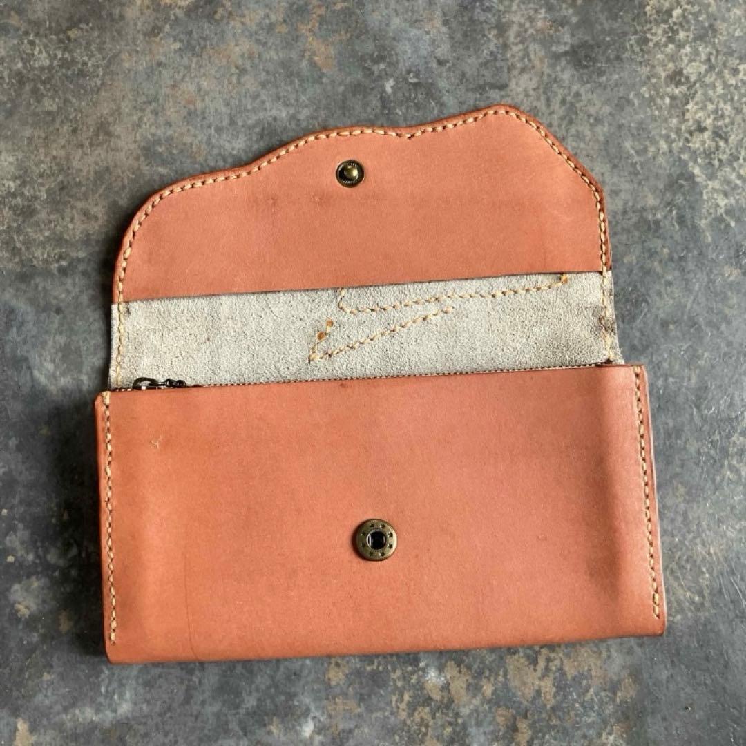 本革☆ハラコ長財布　ゼブラブラウン　サーモンオレンジヌメ革