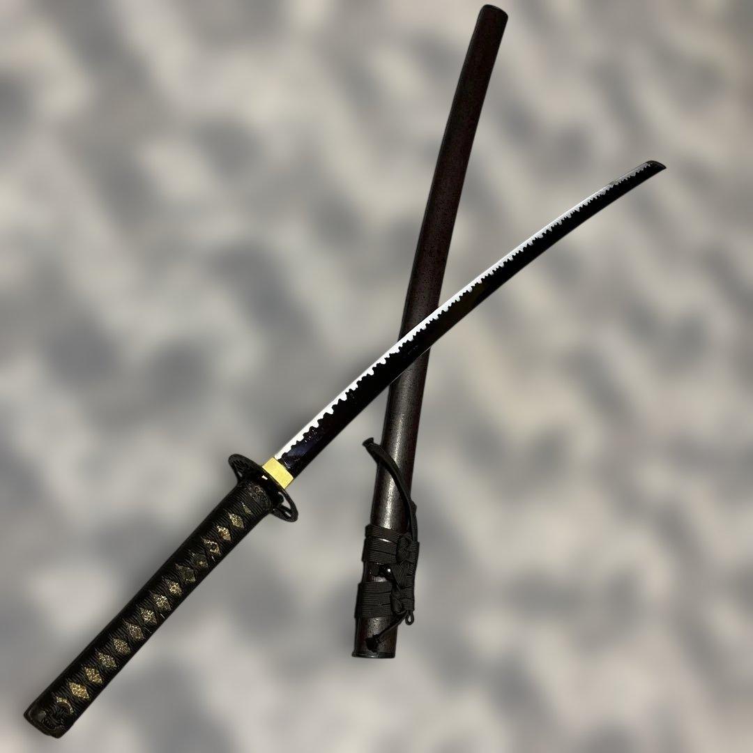 割安模造大刀 黒柄 松葉透し丸鍔 焦茶梨地鞘