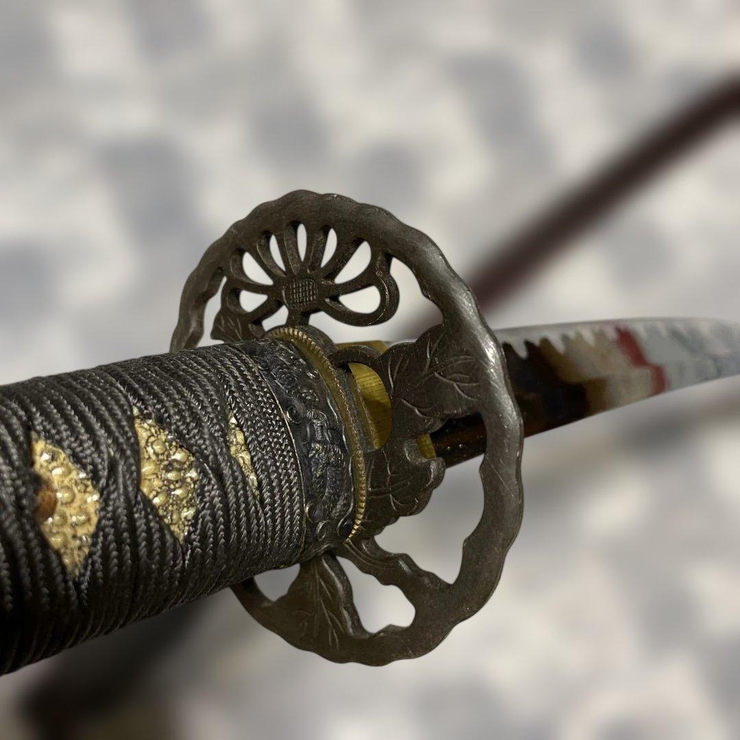 割安模造大刀 黒柄 松葉透し丸鍔 焦茶梨地鞘