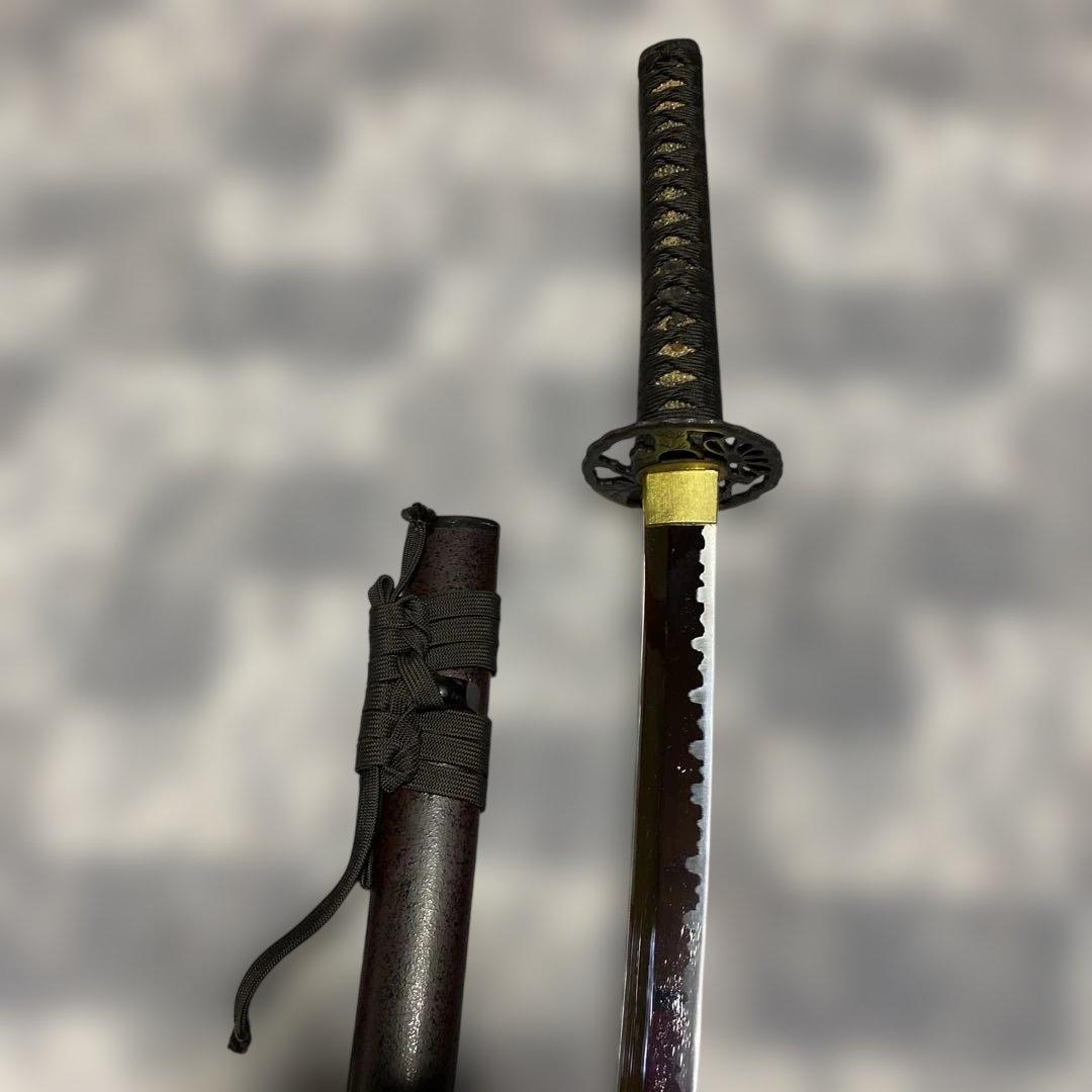 割安模造大刀 黒柄 松葉透し丸鍔 焦茶梨地鞘