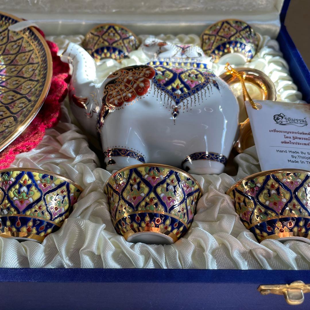 新品未使用　ベンジャロン焼き　ティーセット （ゾウ：箱付き）　高級　オシャレ