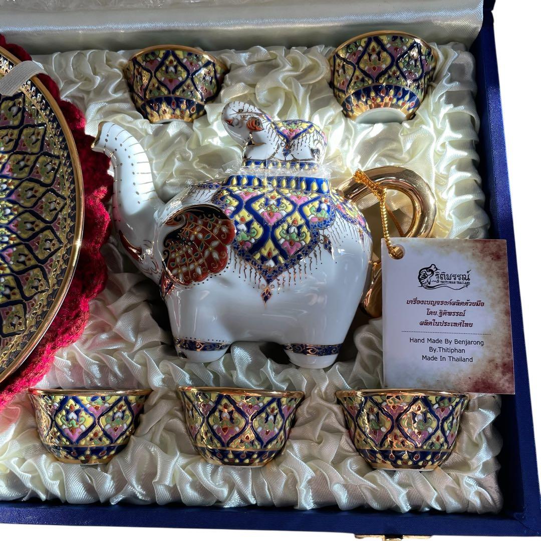 新品未使用　ベンジャロン焼き　ティーセット （ゾウ：箱付き）　高級　オシャレ