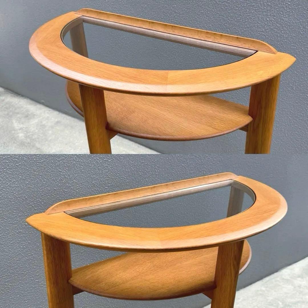 北欧調 コンソールデスク 日進木工 ガラス天板 木製 オーク 机 下棚付き