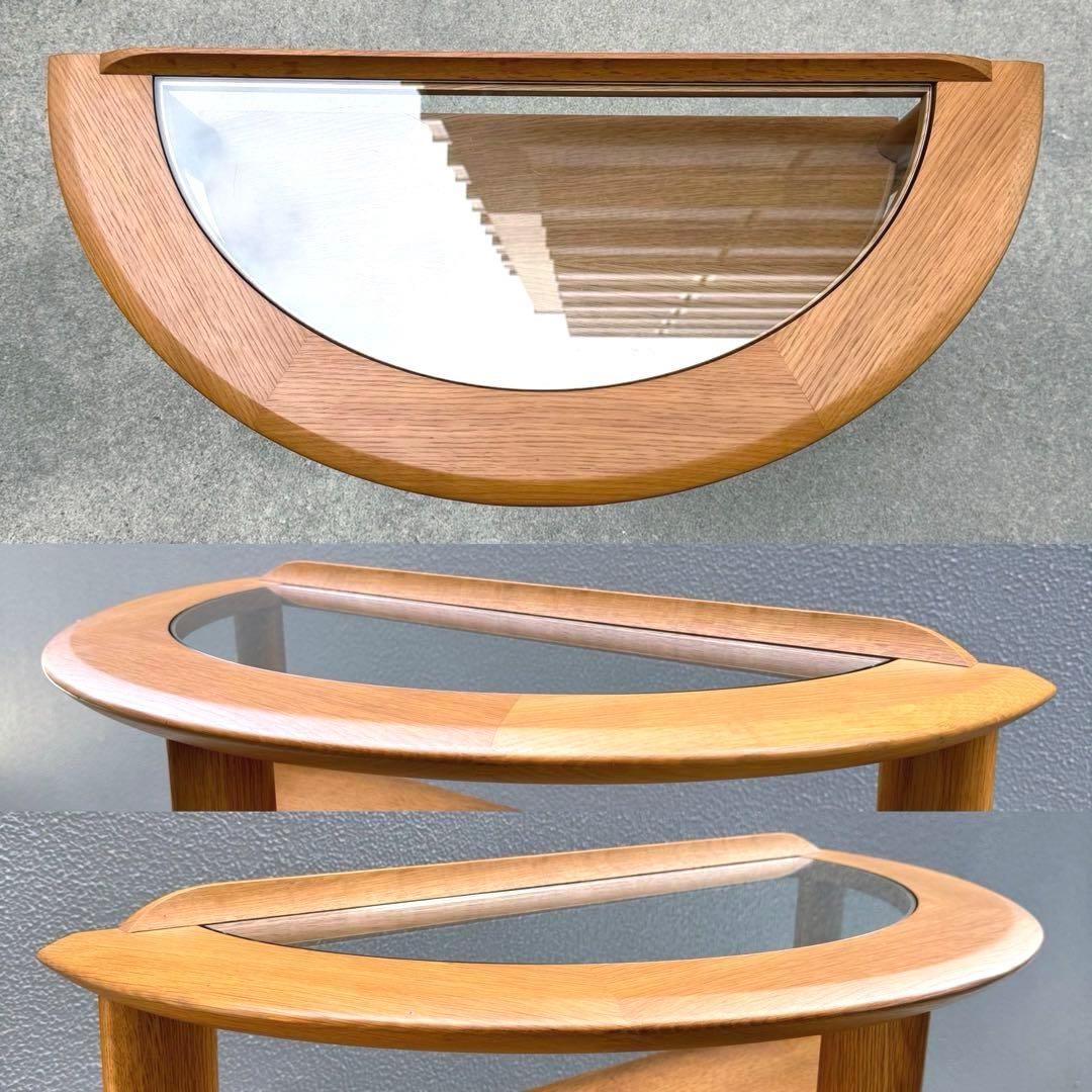 北欧調 コンソールデスク 日進木工 ガラス天板 木製 オーク 机 下棚付き