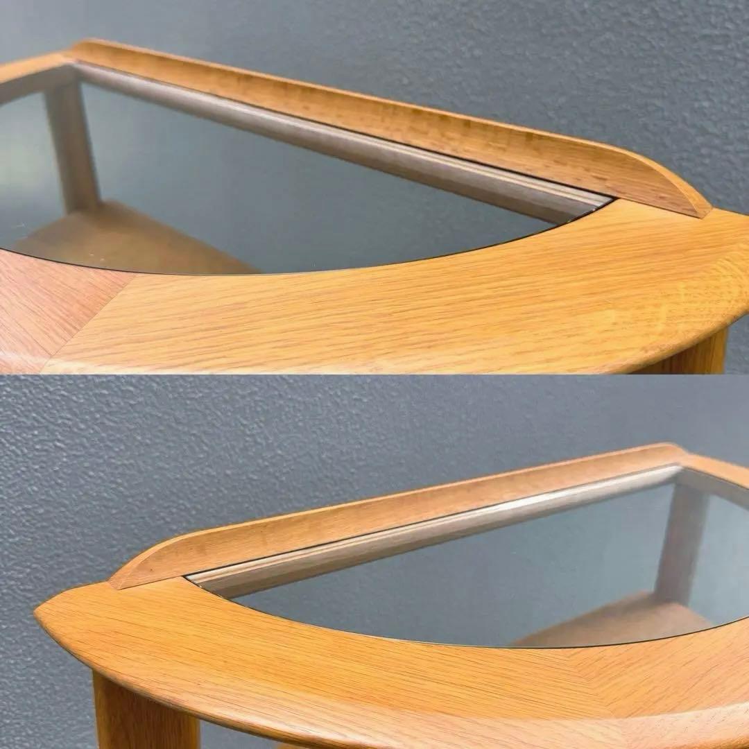 北欧調 コンソールデスク 日進木工 ガラス天板 木製 オーク 机 下棚付き