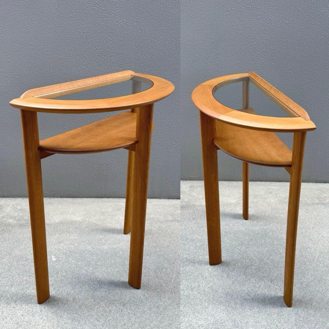 北欧調 コンソールデスク 日進木工 ガラス天板 木製 オーク 机 下棚付き