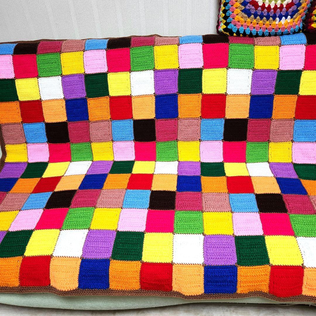 ★3月末で出品削除★ モチーフ編み【5】ハンドメイド　ブランケット　マルチカバー