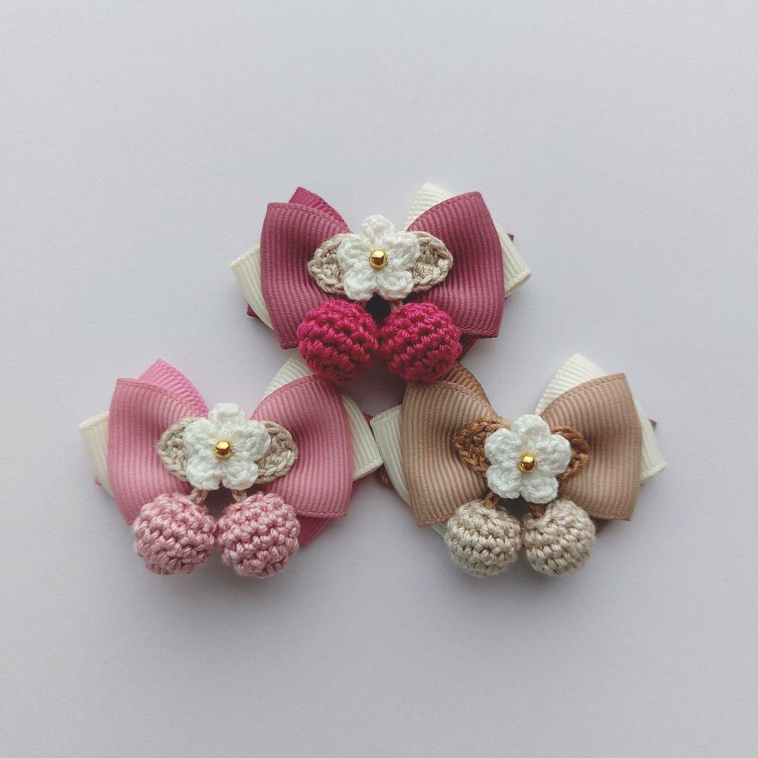 ꫛꫀꪝ【さくらんぼ付きトリプル】ベビーヘアクリップ　キッズヘアクリップ　ヘアピン