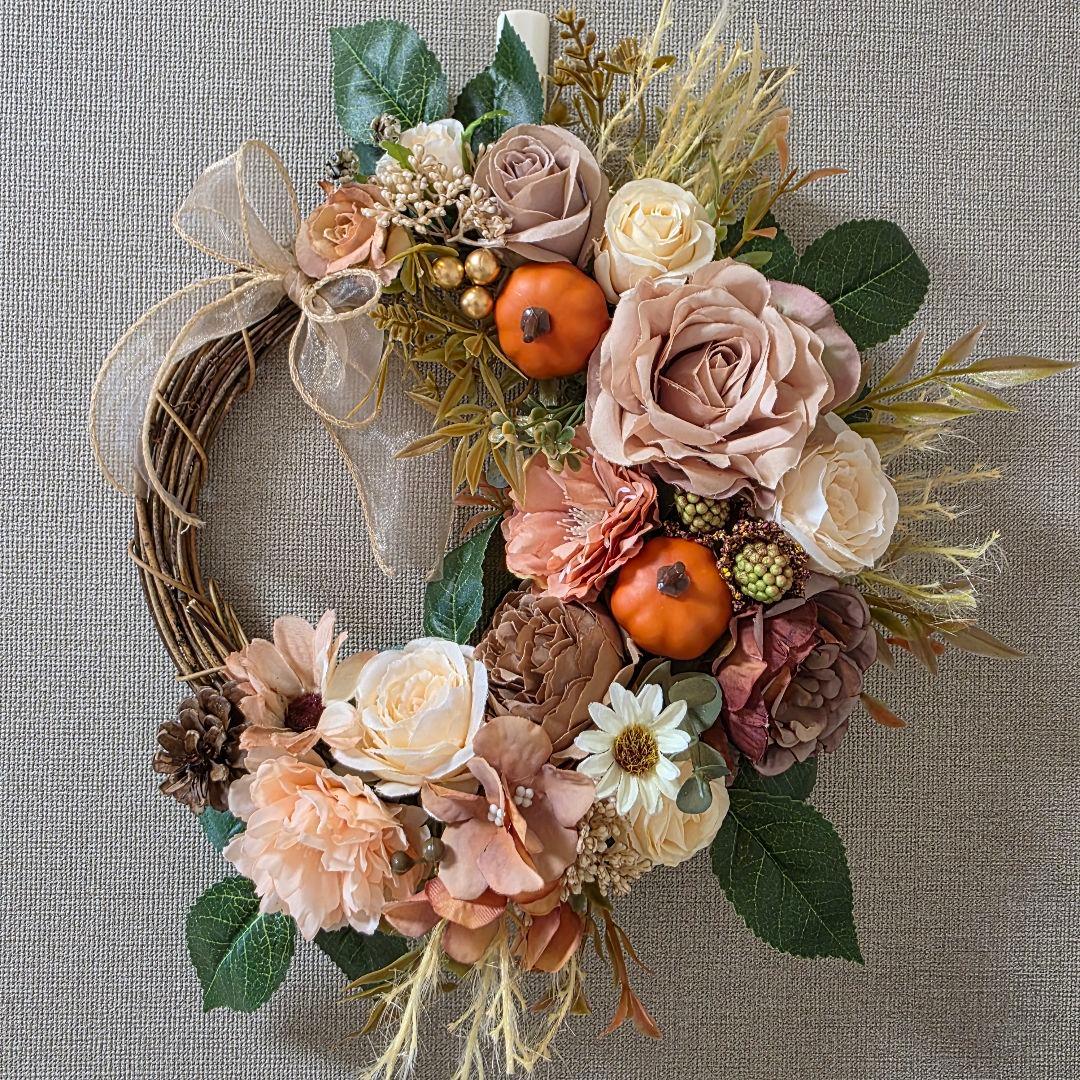 フラワーリース 涼を求めて7 ハロウィンリース 玄関リース 造花 秋色