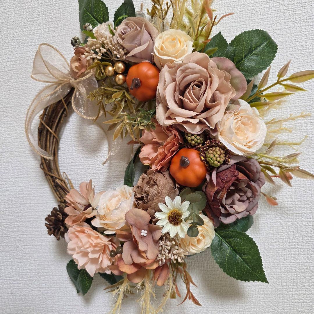 フラワーリース 涼を求めて7 ハロウィンリース 玄関リース 造花 秋色