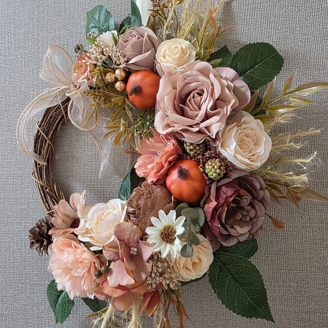 フラワーリース 涼を求めて7 ハロウィンリース 玄関リース 造花 秋色