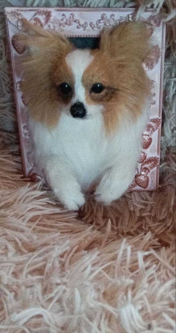 羊毛フェルト ハンドメイド 犬 パピヨン フレーム