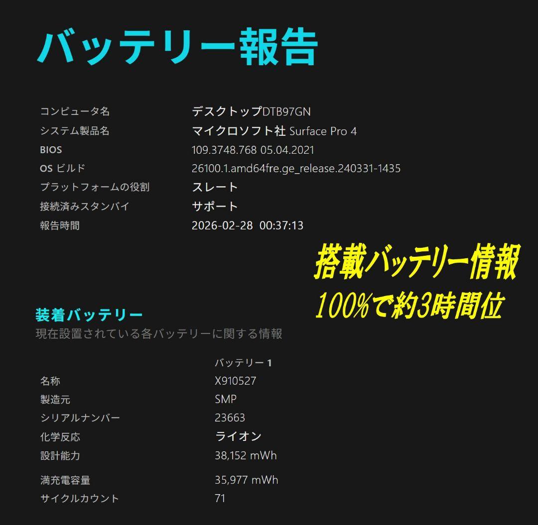 Windowsタブレット本体 Microsoft Surface Pro 4 Windows 11 Pro