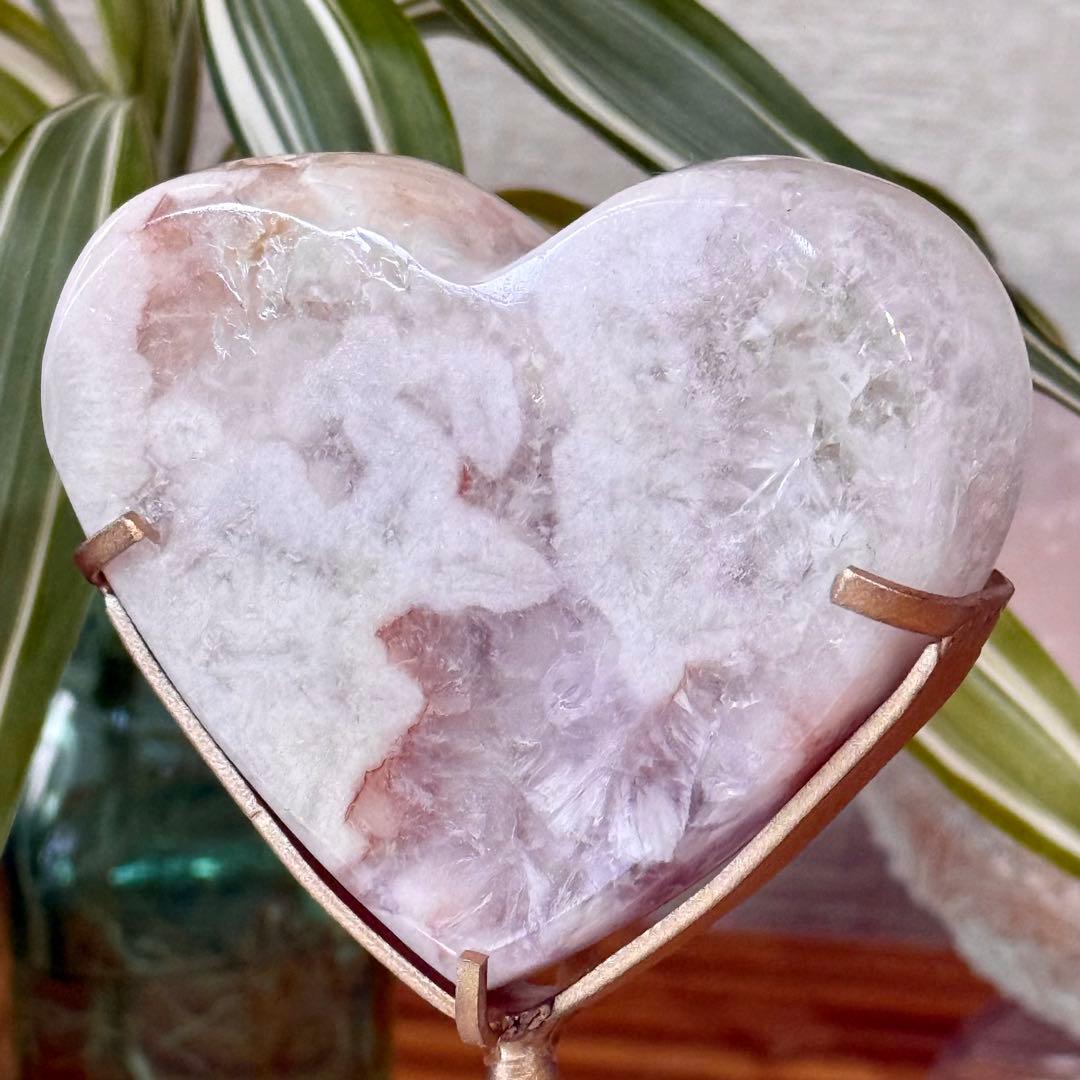 ピンクアメジストフラワーアゲート　ハート　専用スタンド付き　ブラジル産　天然石