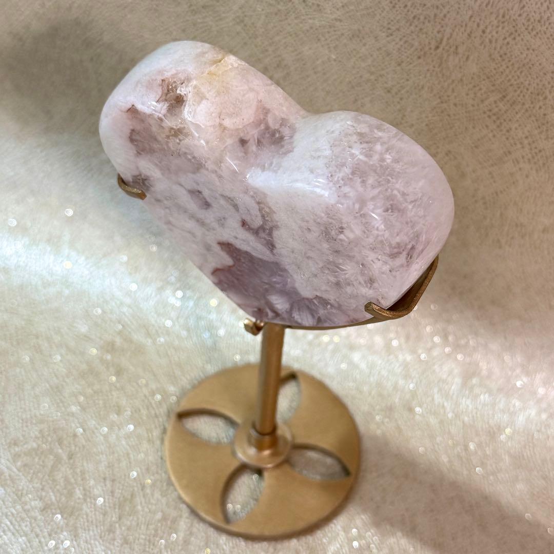 ピンクアメジストフラワーアゲート　ハート　専用スタンド付き　ブラジル産　天然石
