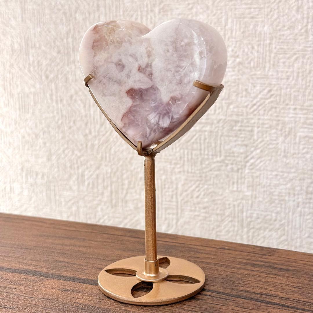 ピンクアメジストフラワーアゲート　ハート　専用スタンド付き　ブラジル産　天然石