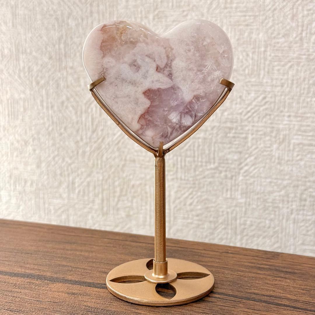 ピンクアメジストフラワーアゲート　ハート　専用スタンド付き　ブラジル産　天然石