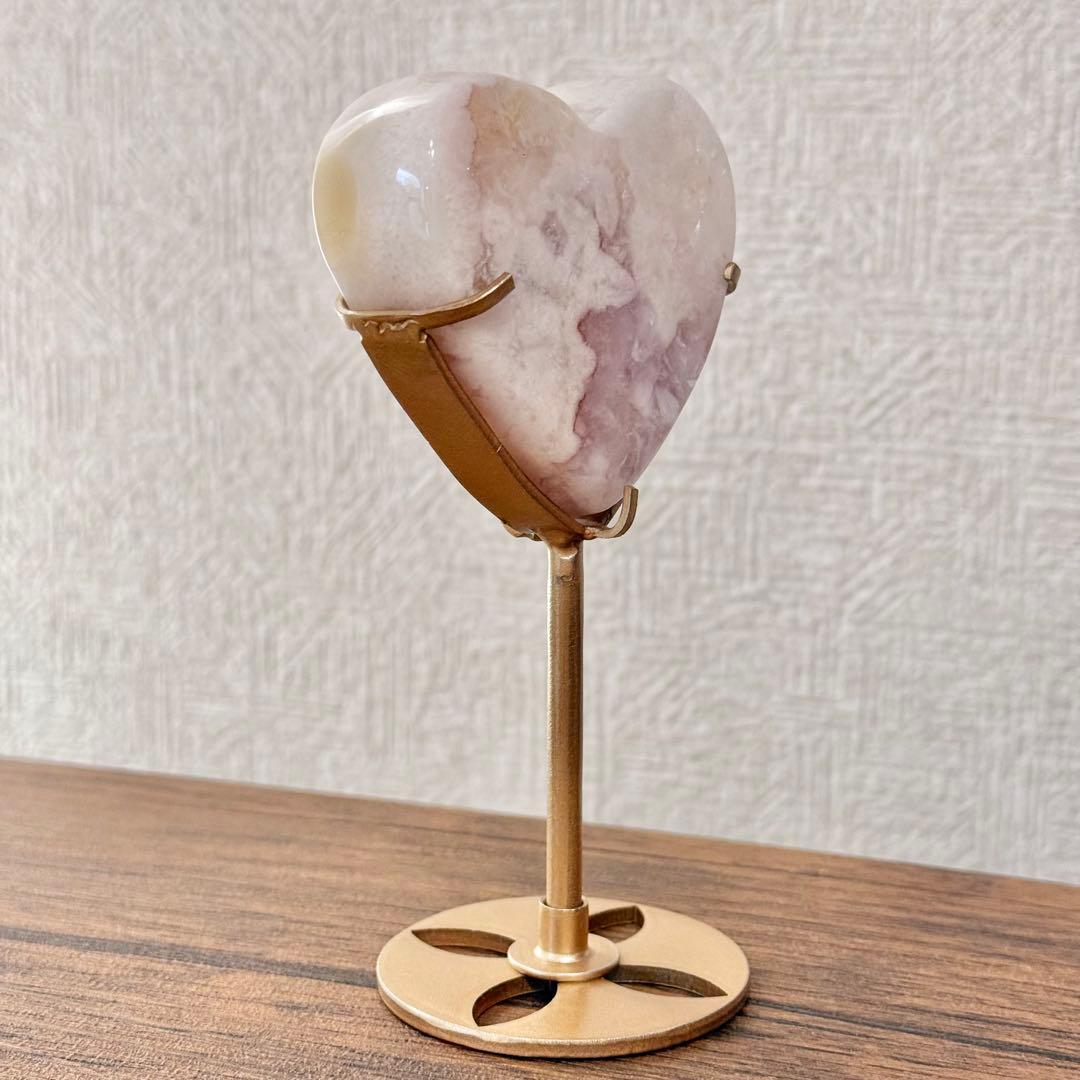 ピンクアメジストフラワーアゲート　ハート　専用スタンド付き　ブラジル産　天然石