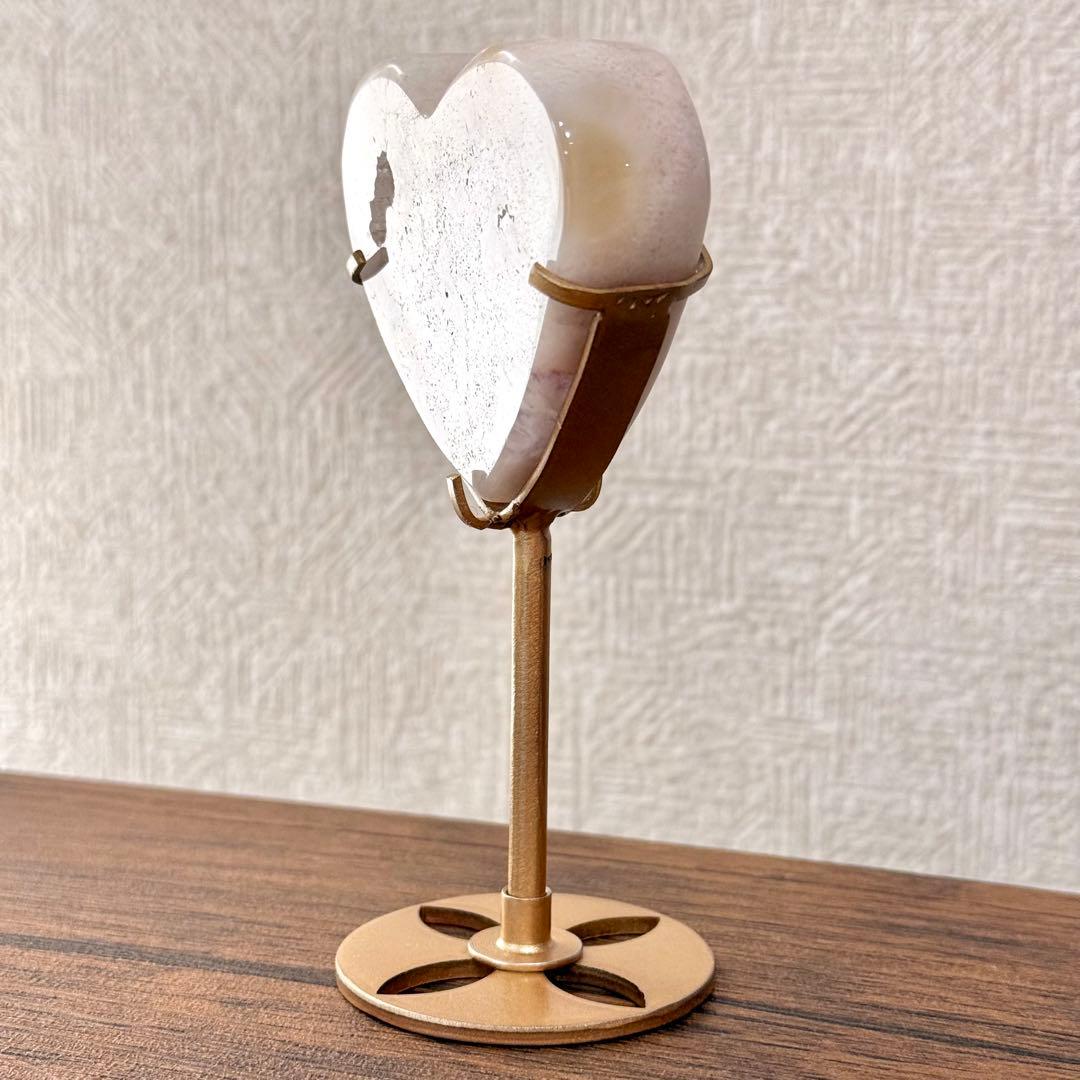 ピンクアメジストフラワーアゲート　ハート　専用スタンド付き　ブラジル産　天然石