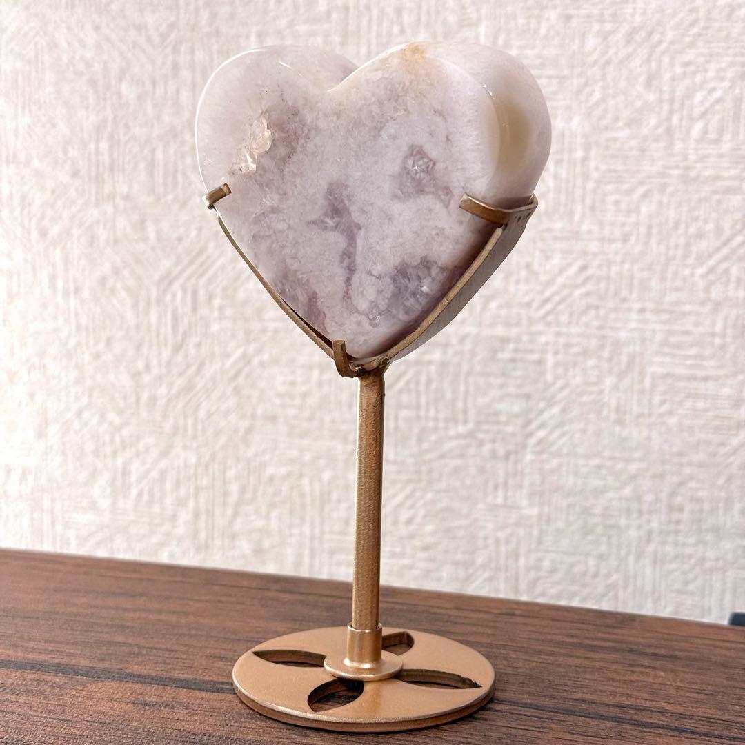 ピンクアメジストフラワーアゲート　ハート　専用スタンド付き　ブラジル産　天然石
