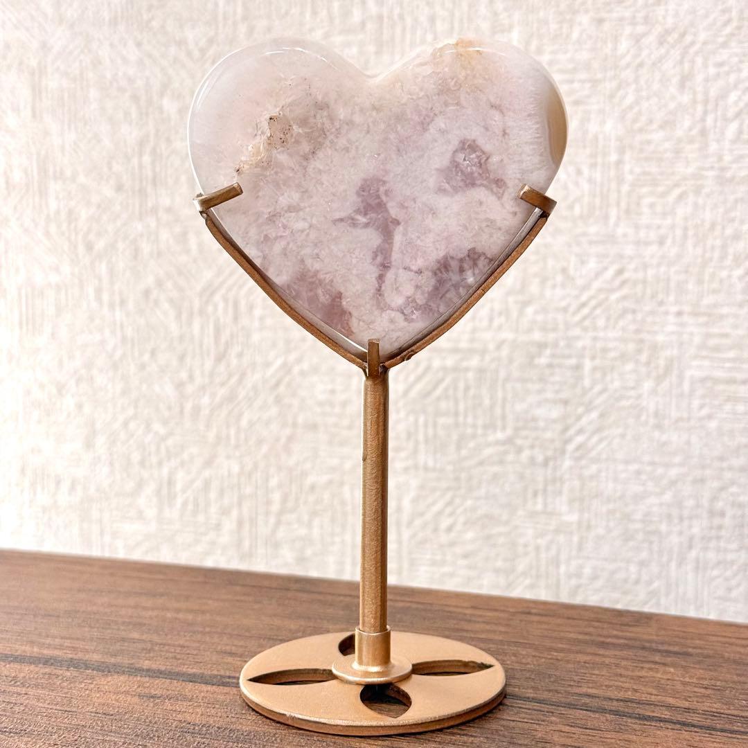 ピンクアメジストフラワーアゲート　ハート　専用スタンド付き　ブラジル産　天然石