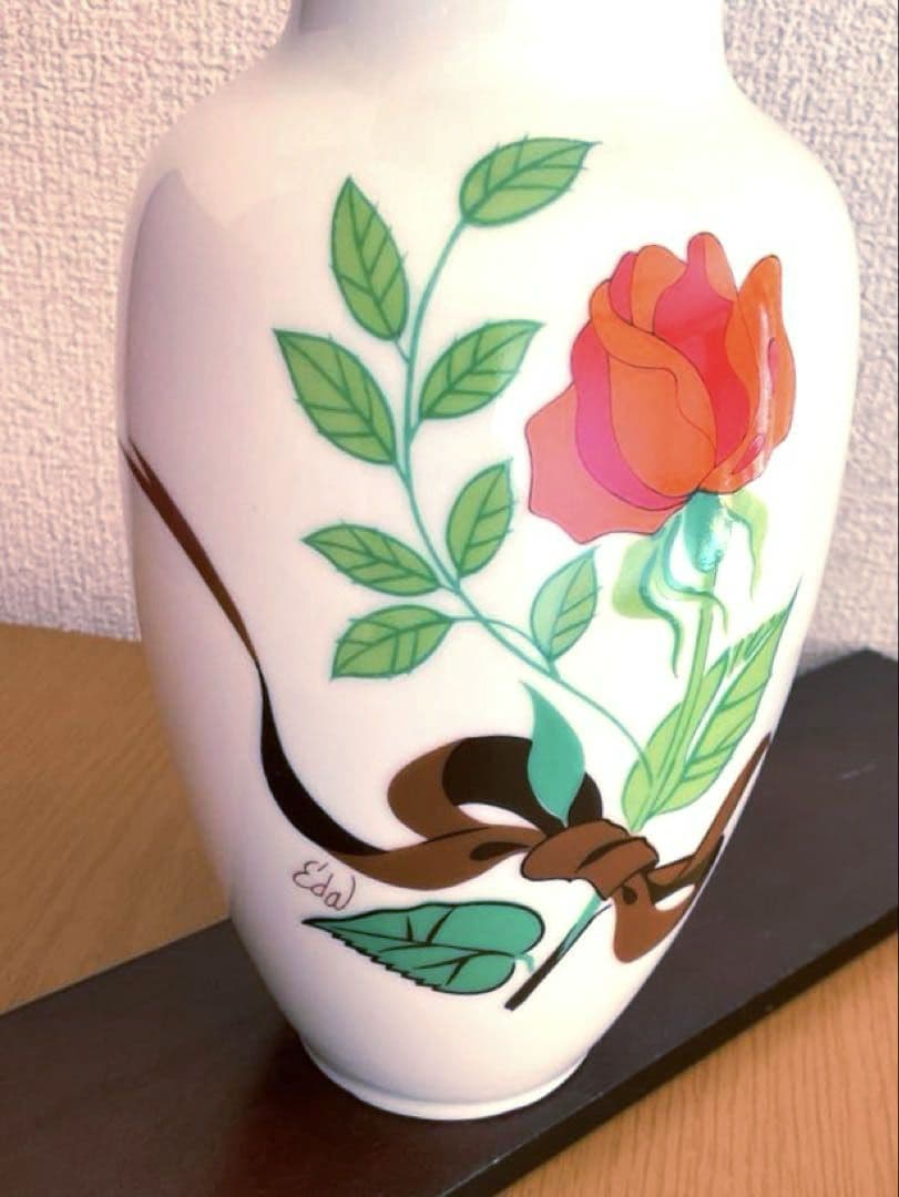 【新品】シーモアマン 赤いバラ陶器花瓶 フラワーベース ヴィンテージ　花びん