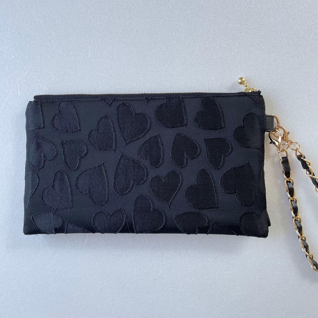 マル　かさばらないお財布ポーチ　インド刺繍キラキラムーンとハートジャガード