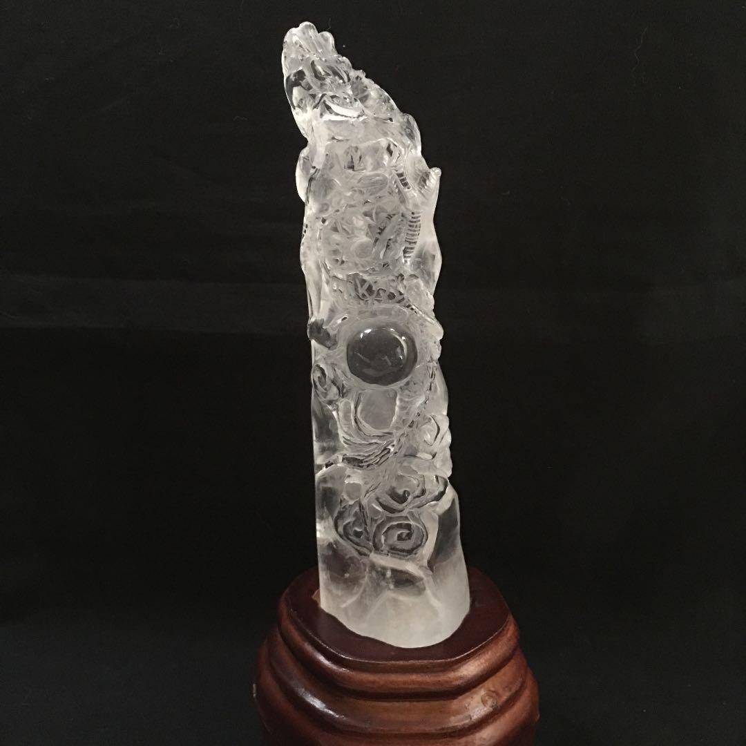 天然石 水晶 龍彫刻 昇り龍　縁起物