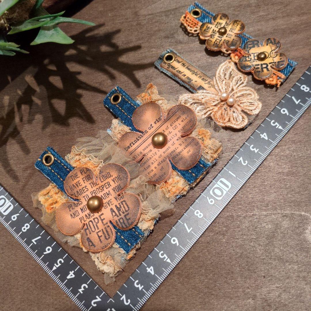 ✦お得セット✦デニムリメイク☆レトロクラシックシャビータグ✨️革タグ