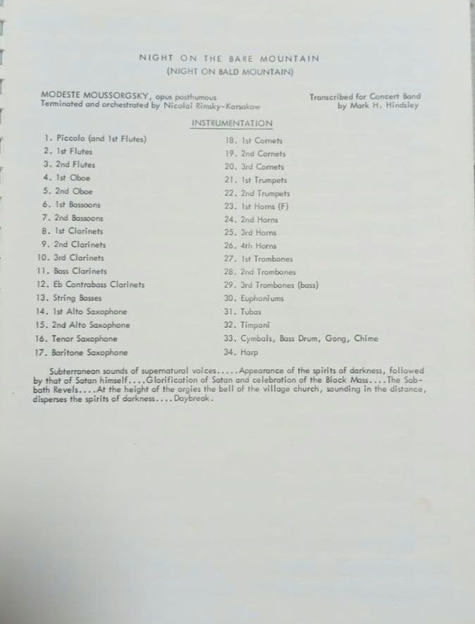 サデュ【吹奏楽・楽譜】禿山の一夜（マーク・ハインズレー編曲）